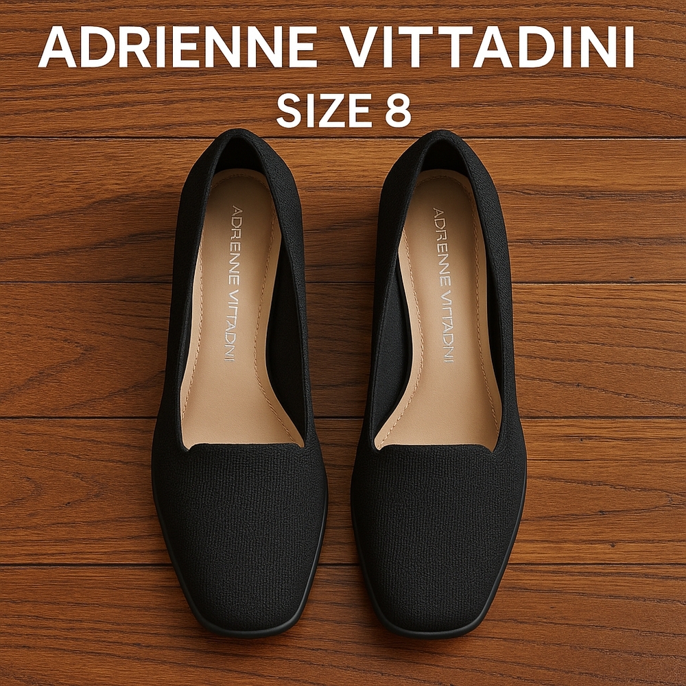 Adrienne Vittadini “Brittiny” Black Knit Block Heel Pumps – Size 8M